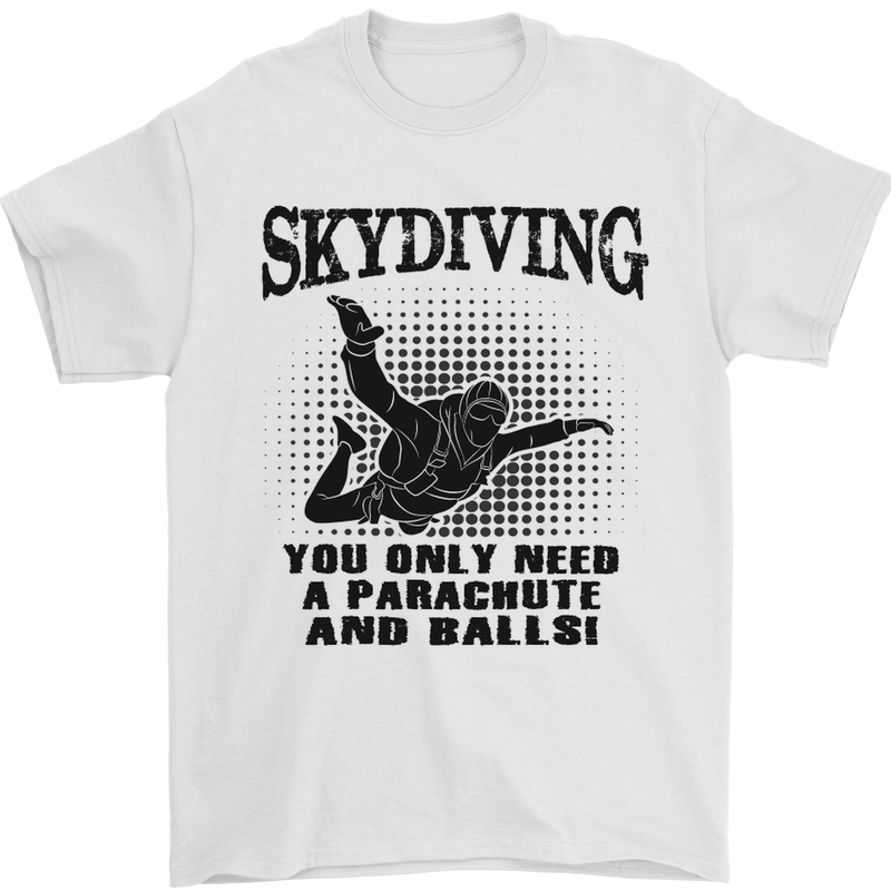 Skydiving Parachute & Balls Skydiver Funny Mens T-Shirt Cotton Gildan White
