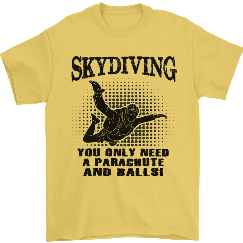 Skydiving Parachute & Balls Skydiver Funny Mens T-Shirt Cotton Gildan Yellow