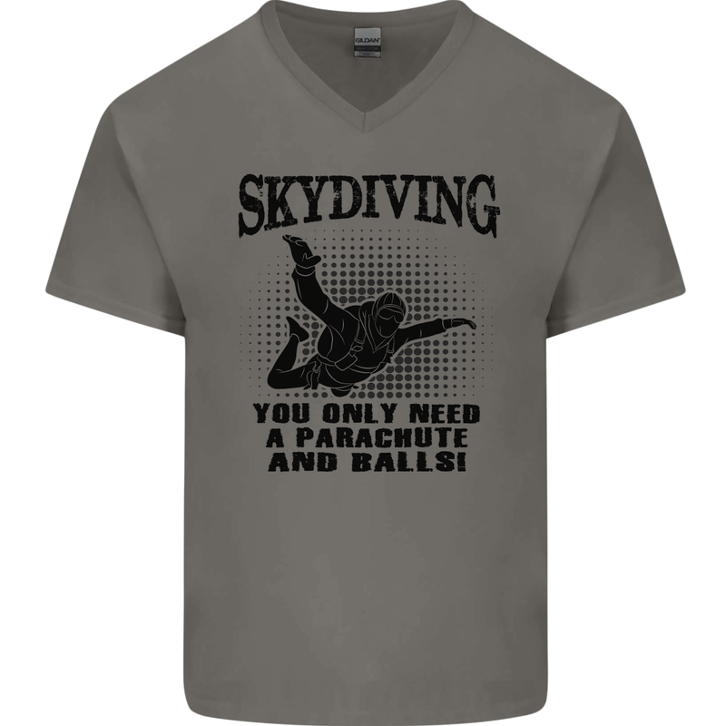 Skydiving Parachute & Balls Skydiver Funny Mens V-Neck Cotton T-Shirt Charcoal