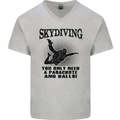 Skydiving Parachute & Balls Skydiver Funny Mens V-Neck Cotton T-Shirt Sports Grey
