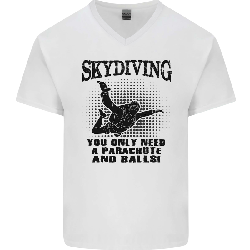 Skydiving Parachute & Balls Skydiver Funny Mens V-Neck Cotton T-Shirt White