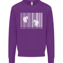 Slave to the System Anti Capitalism Kids Sweatshirt Jumper Purple