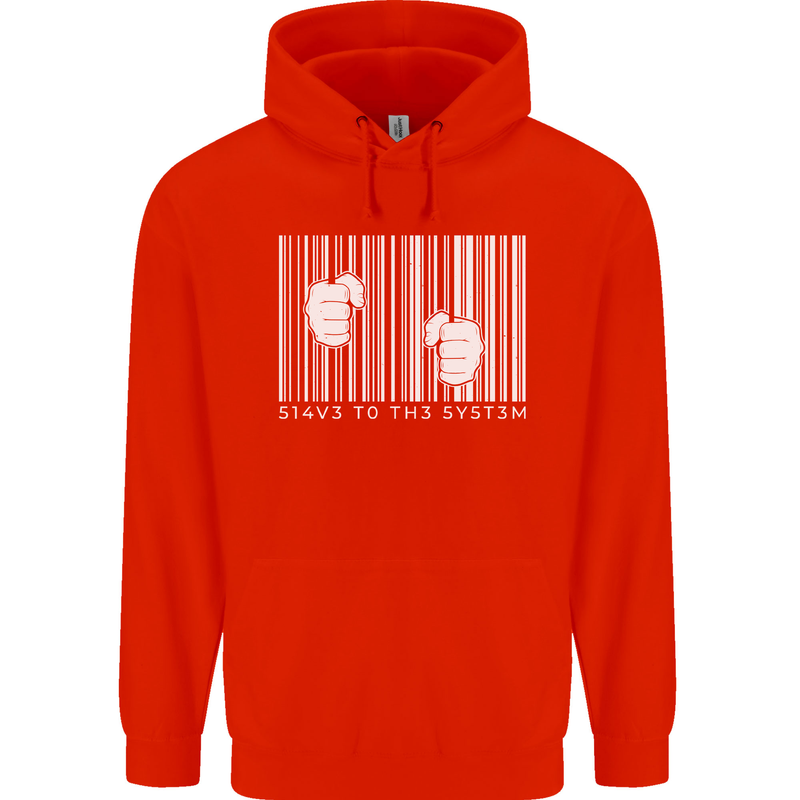 Slave to the System Anti Capitalism Mens 80% Cotton Hoodie Bright Red