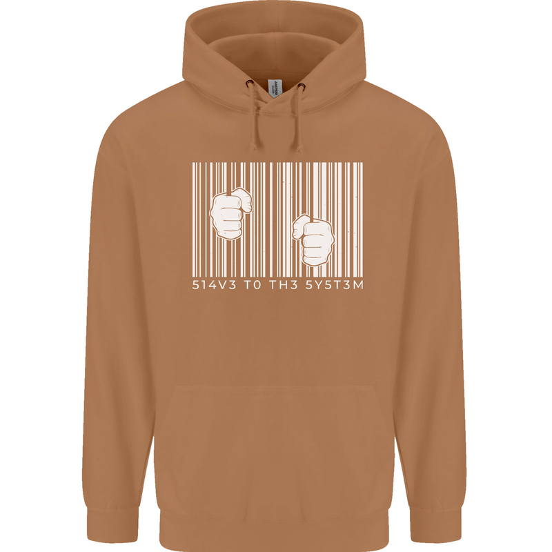 Slave to the System Anti Capitalism Mens 80% Cotton Hoodie Caramel Latte