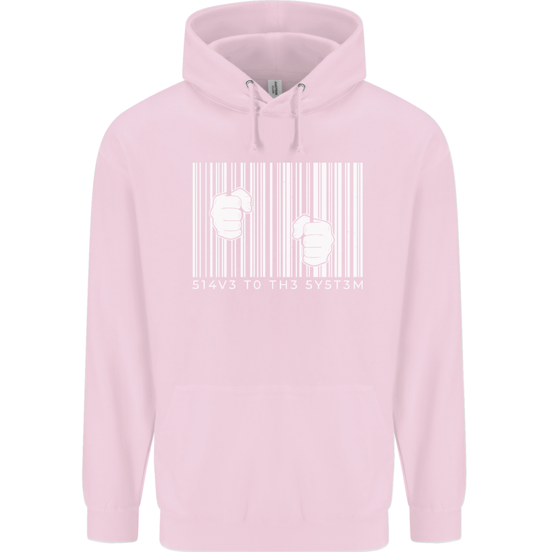 Slave to the System Anti Capitalism Mens 80% Cotton Hoodie Light Pink