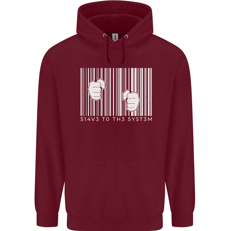Slave to the System Anti Capitalism Mens 80% Cotton Hoodie Maroon