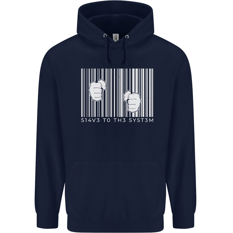 Slave to the System Anti Capitalism Mens 80% Cotton Hoodie Navy Blue