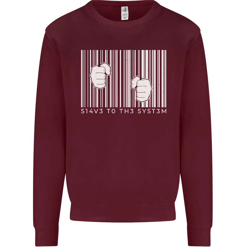 Slave to the System Anti Capitalism Mens Sweatshirt Jumper Maroon