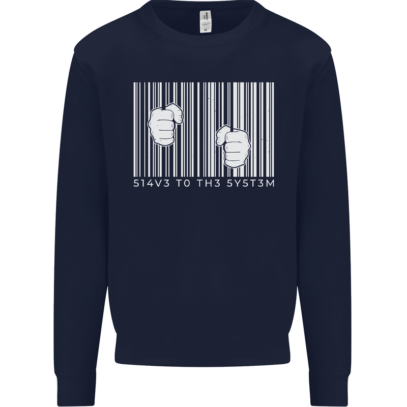 Slave to the System Anti Capitalism Mens Sweatshirt Jumper Navy Blue