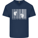 Slave to the System Anti Capitalism Mens V-Neck Cotton T-Shirt Navy Blue
