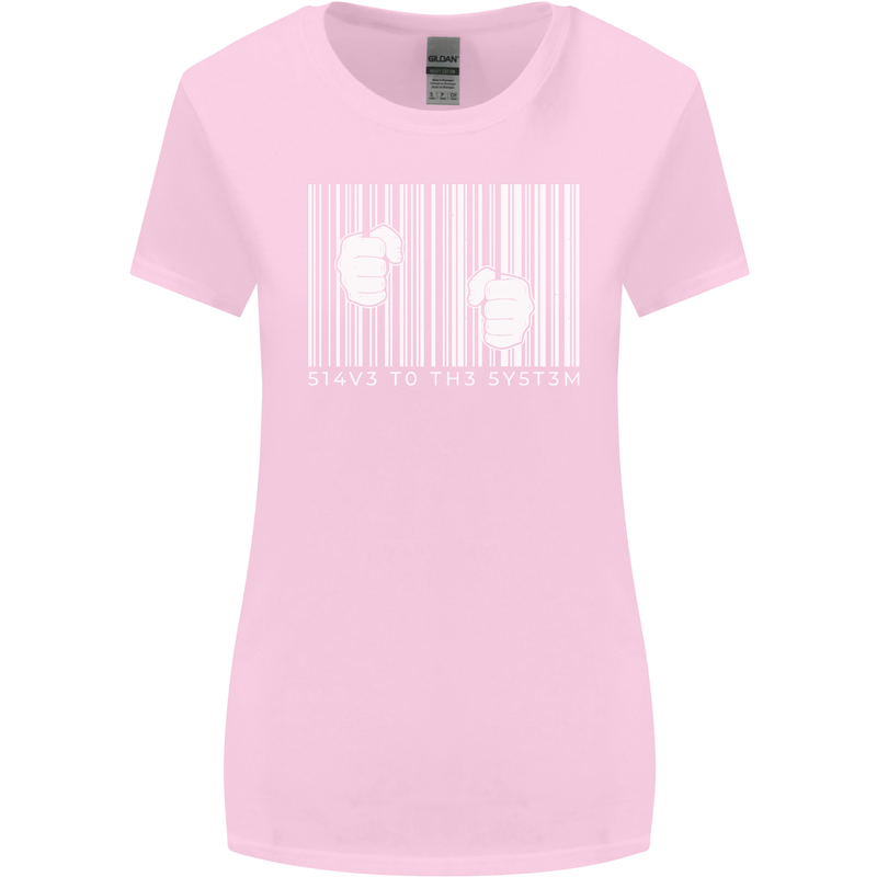 Slave to the System Anti Capitalism Womens Wider Cut T-Shirt Light Pink