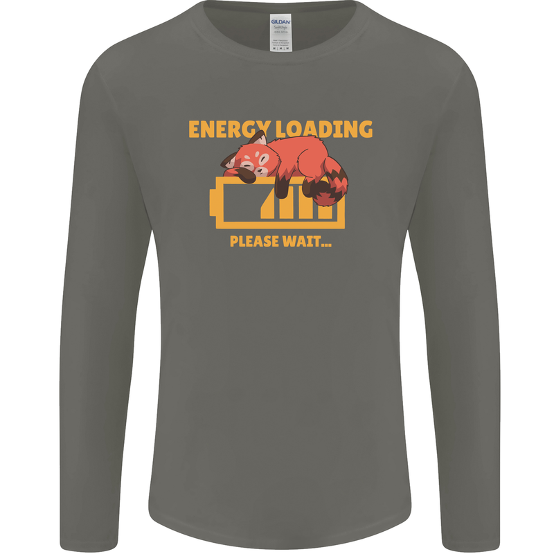 Sleeping Fox Energy Funny Lazy Anti-Social Mens Long Sleeve T-Shirt Charcoal