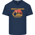 Sleeping Fox Energy Funny Lazy Anti-Social Mens V-Neck Cotton T-Shirt Navy Blue