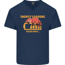 Sleeping Fox Energy Funny Lazy Anti-Social Mens V-Neck Cotton T-Shirt Navy Blue