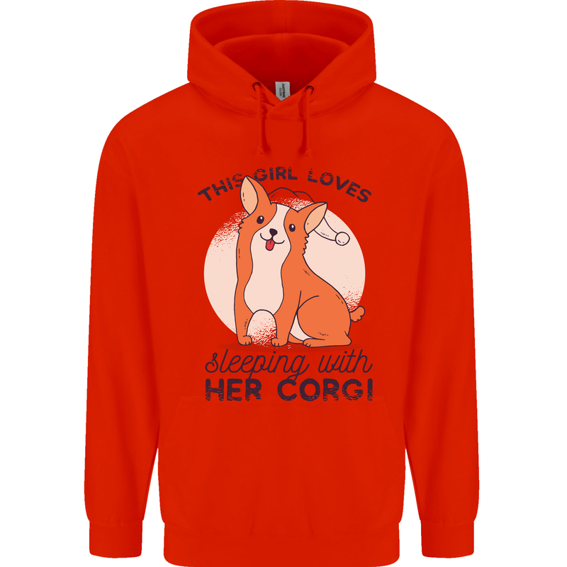 Sleeping With Her Corgi Funny Childrens Kids Hoodie Bright Red