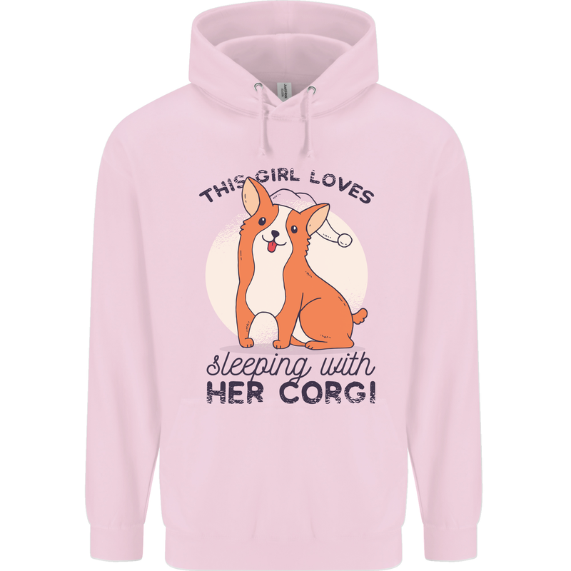 Sleeping With Her Corgi Funny Childrens Kids Hoodie Light Pink
