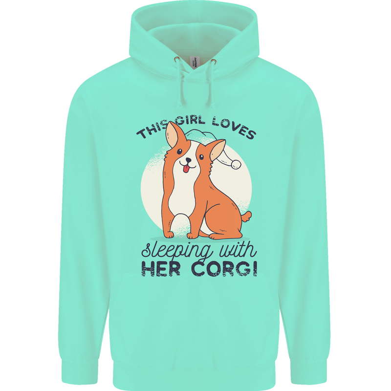 Sleeping With Her Corgi Funny Childrens Kids Hoodie Peppermint