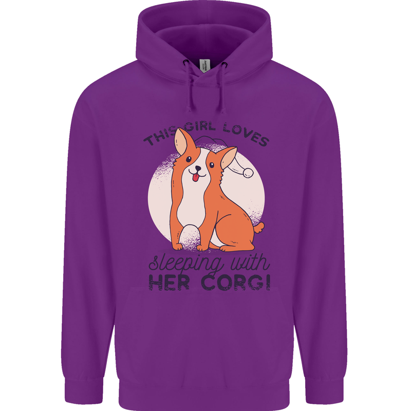 Sleeping With Her Corgi Funny Childrens Kids Hoodie Purple