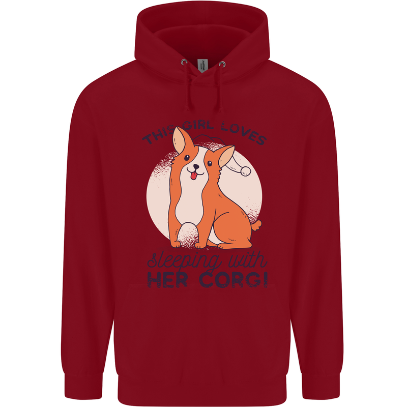 Sleeping With Her Corgi Funny Childrens Kids Hoodie Red