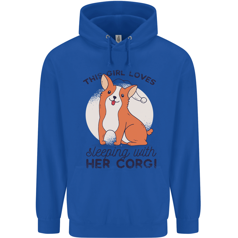 Sleeping With Her Corgi Funny Childrens Kids Hoodie Royal Blue