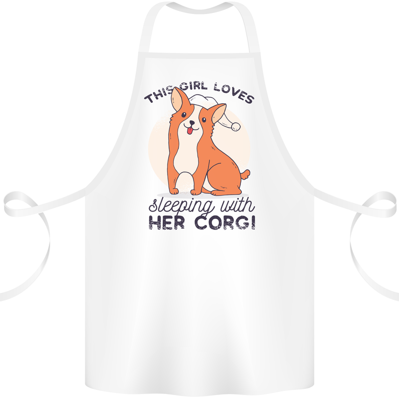 Sleeping With Her Corgi Funny Cotton Apron 100% Organic White