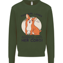 Sleeping With Her Corgi Funny Kids Sweatshirt Jumper Forest Green
