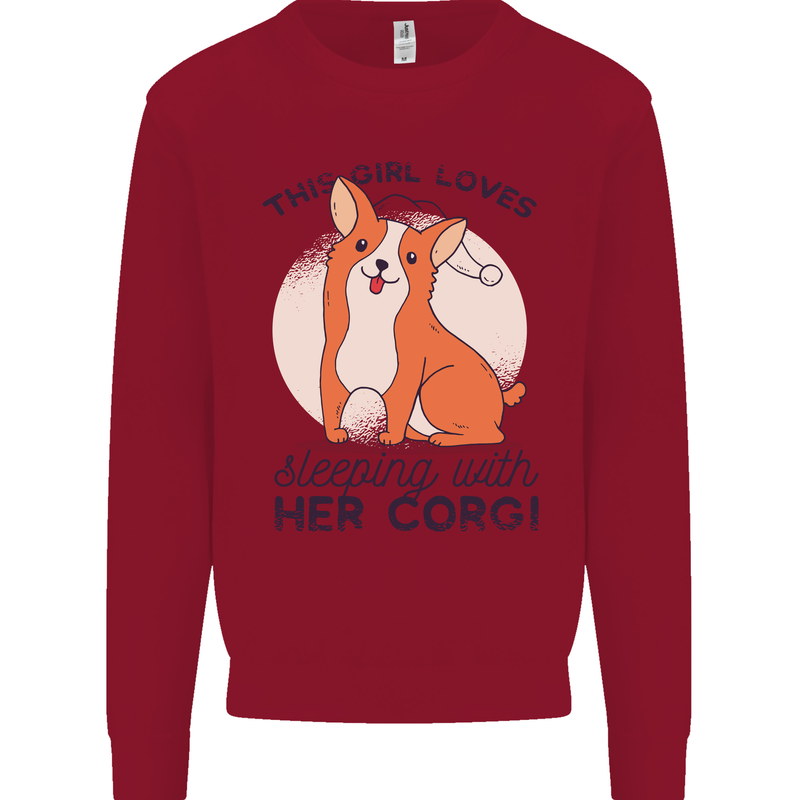 Sleeping With Her Corgi Funny Kids Sweatshirt Jumper Red