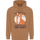 Sleeping With Her Corgi Funny Mens 80% Cotton Hoodie Caramel Latte