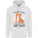 Sleeping With Her Corgi Funny Mens 80% Cotton Hoodie White