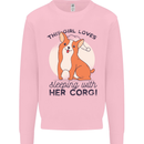 Sleeping With Her Corgi Funny Mens Sweatshirt Jumper Light Pink