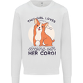 Sleeping With Her Corgi Funny Mens Sweatshirt Jumper White