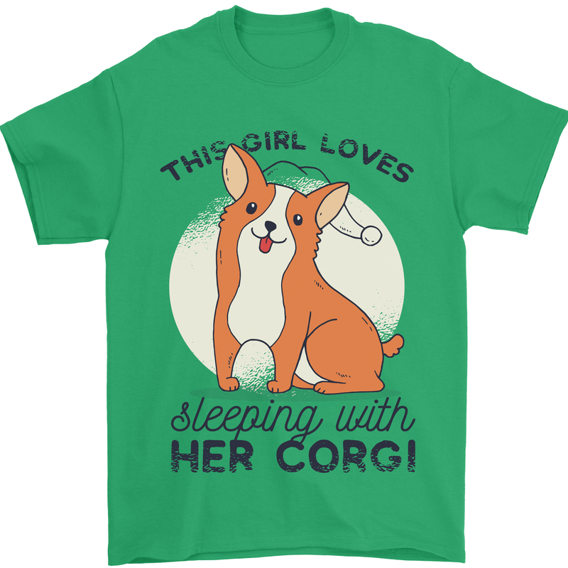 Sleeping With Her Corgi Funny Mens T-Shirt Cotton Gildan Irish Green