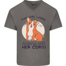 Sleeping With Her Corgi Funny Mens V-Neck Cotton T-Shirt Charcoal