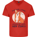 Sleeping With Her Corgi Funny Mens V-Neck Cotton T-Shirt Red