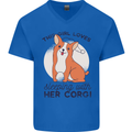 Sleeping With Her Corgi Funny Mens V-Neck Cotton T-Shirt Royal Blue