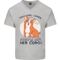 Sleeping With Her Corgi Funny Mens V-Neck Cotton T-Shirt Sports Grey