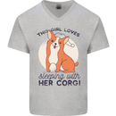 Sleeping With Her Corgi Funny Mens V-Neck Cotton T-Shirt Sports Grey