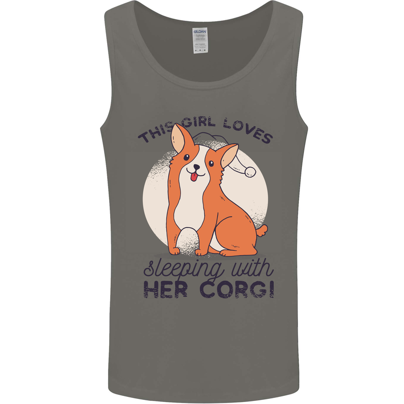 Sleeping With Her Corgi Funny Mens Vest Tank Top Charcoal