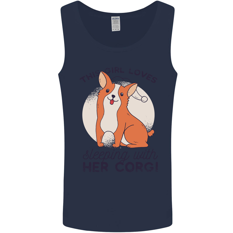 Sleeping With Her Corgi Funny Mens Vest Tank Top Navy Blue