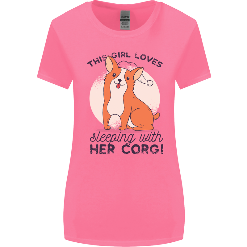 Sleeping With Her Corgi Funny Womens Wider Cut T-Shirt Azalea