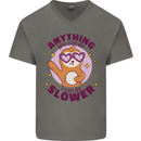 Sloth Anything I Can Do Slower Funny Mens V-Neck Cotton T-Shirt Charcoal