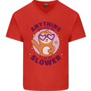 Sloth Anything I Can Do Slower Funny Mens V-Neck Cotton T-Shirt Red