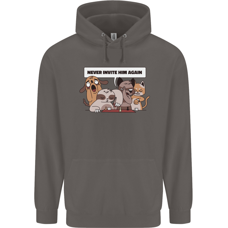 Sloth Board Games Funny Mens 80% Cotton Hoodie Charcoal