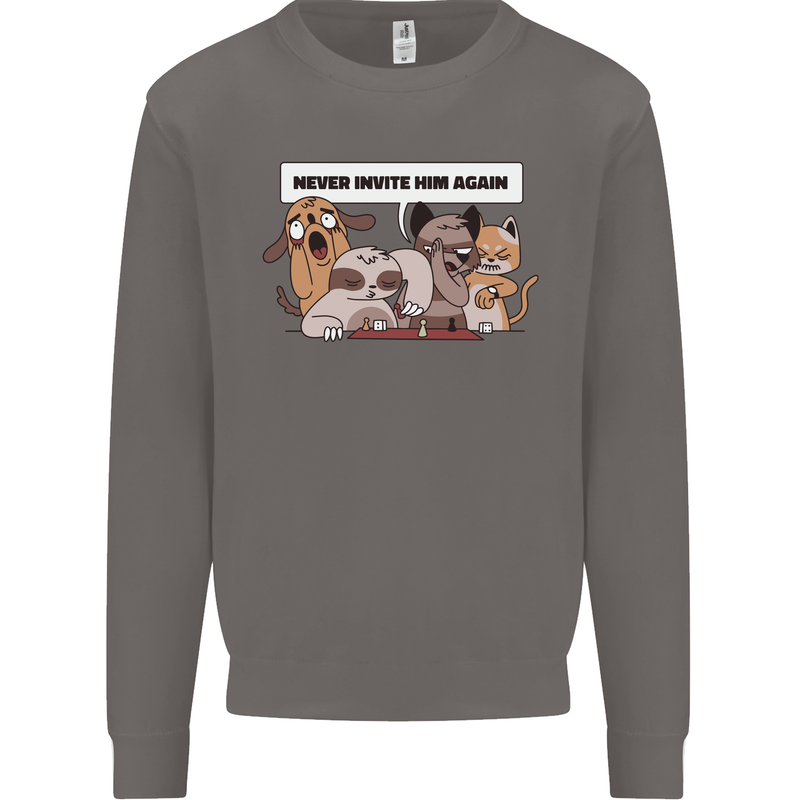 Sloth Board Games Funny Mens Sweatshirt Jumper Charcoal