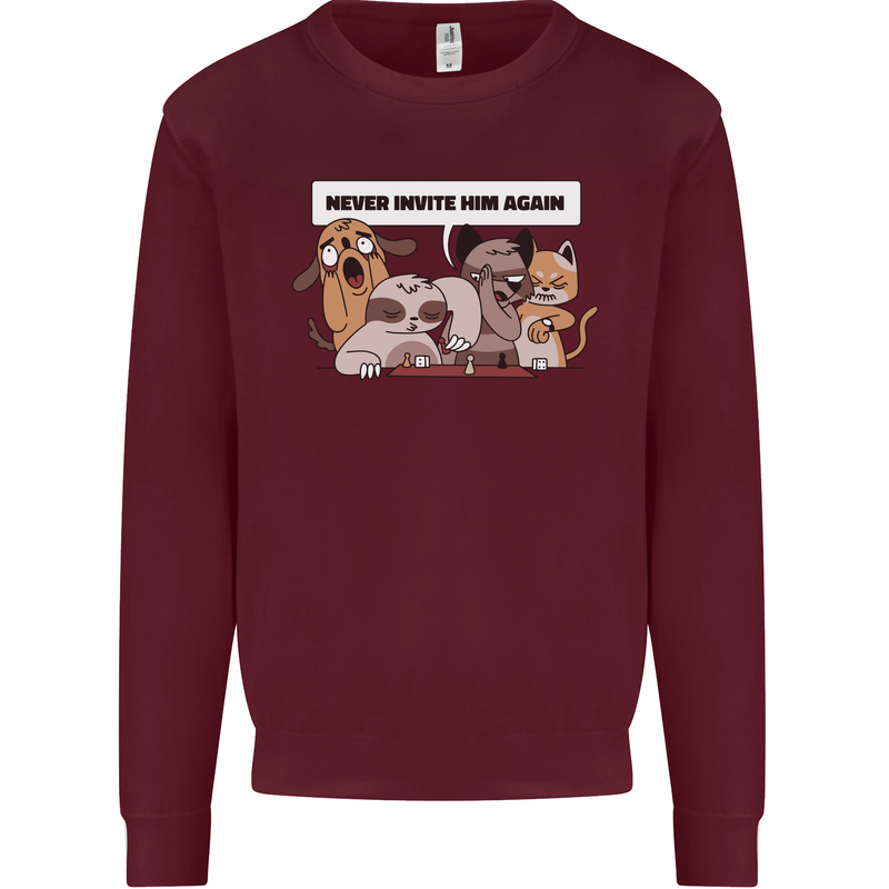 Sloth Board Games Funny Mens Sweatshirt Jumper Maroon