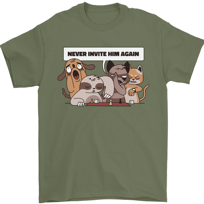 Sloth Board Games Funny Mens T-Shirt Cotton Gildan Military Green