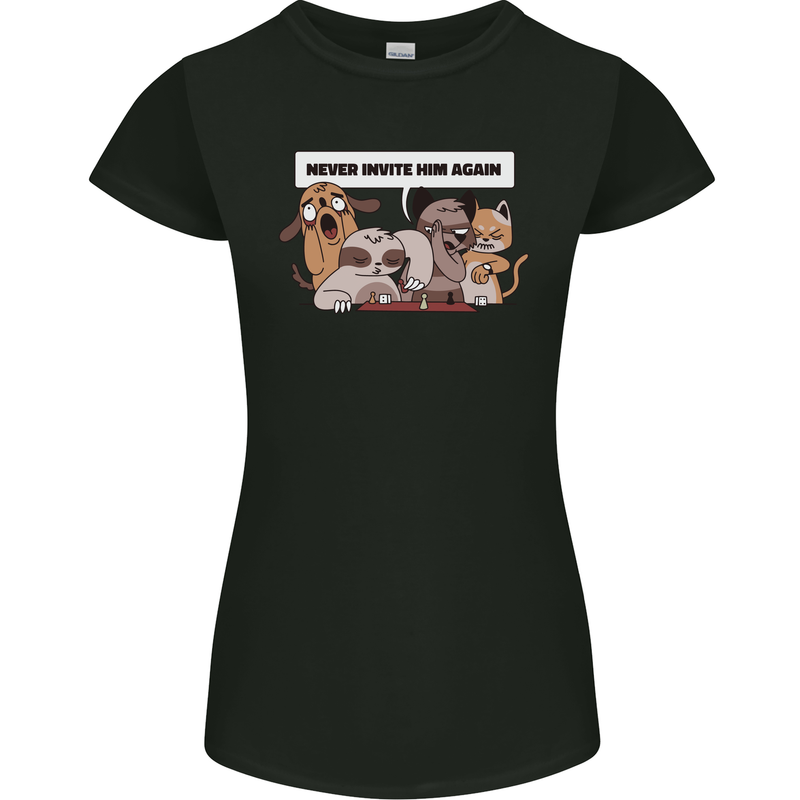 Sloth Board Games Funny Womens Petite Cut T-Shirt Black