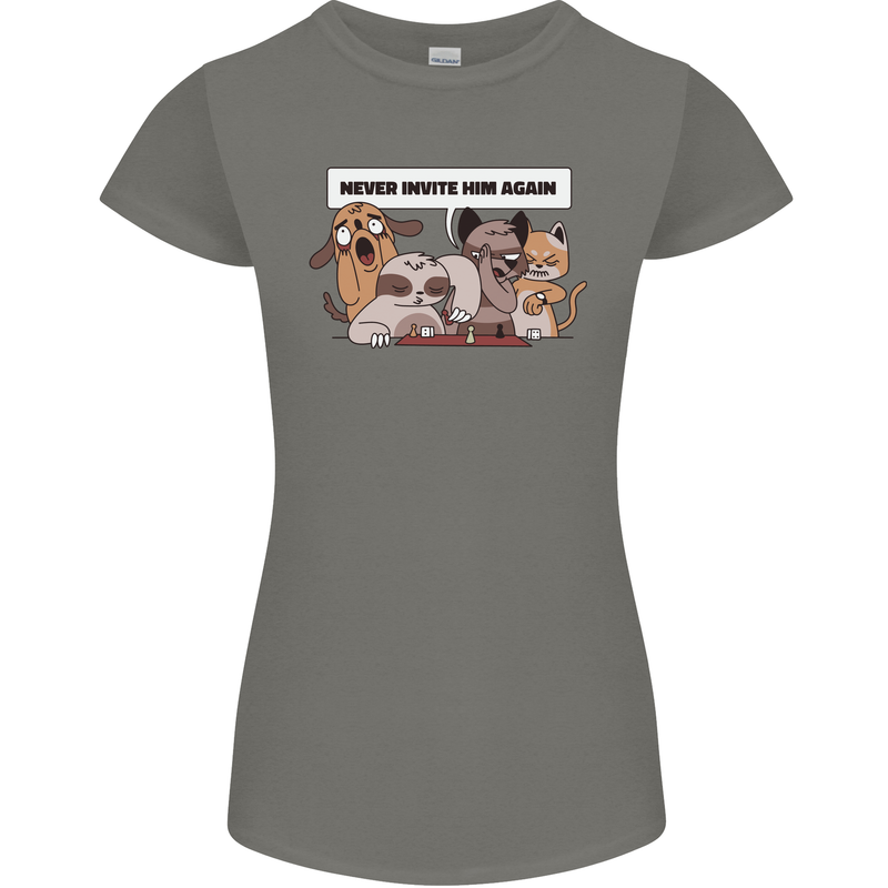 Sloth Board Games Funny Womens Petite Cut T-Shirt Charcoal