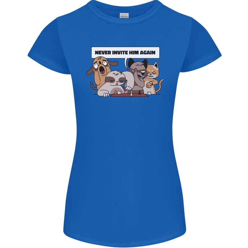 Sloth Board Games Funny Womens Petite Cut T-Shirt Royal Blue