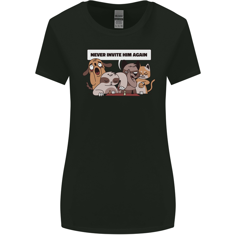Sloth Board Games Funny Womens Wider Cut T-Shirt Black